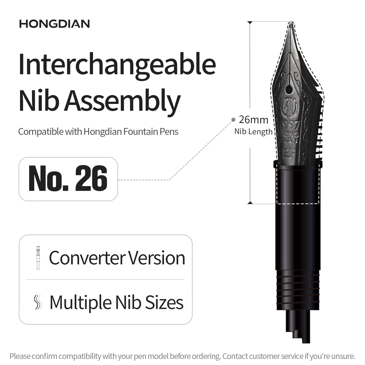 LT Hongdian No.26 Nib Assembly, Converter Version, Detachable Standard Nib,3pcs/pack