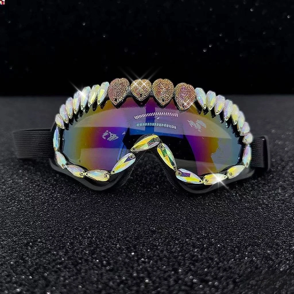 

Luxury Cool Ski Goggles Sunglasses for Women Girl Super Bling Shining Rhinestone Windproof Outdoor Riding Motorcycle Shades
