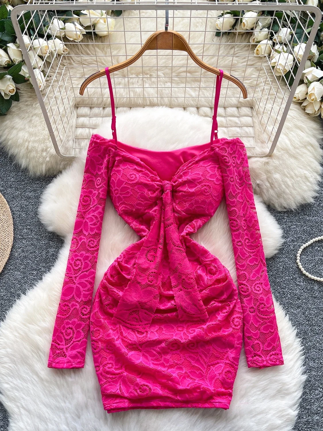 

Fene Long Sve Floing Lace Wrap Dr Women's Sexy Trendy Waist Cinched Bodycon Base Skirt High Waist A-Line Skirt