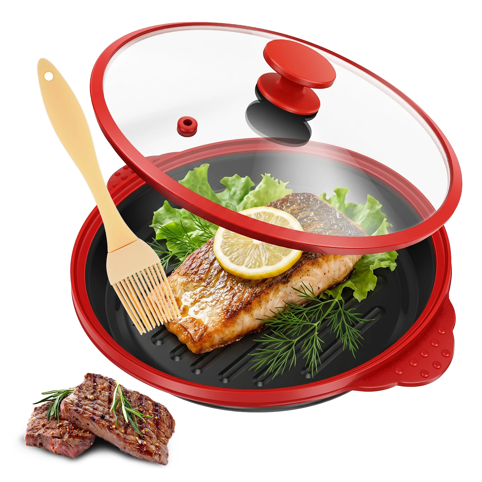 Mikrowellen-Grillpfanne mit Deckel 800ml/27,05oz Grillfleischpfanne mit Aluminiumbeschichtung zum Grillen, Braten und für knuspriges Essen Mikrowellen-Kochgeschirr