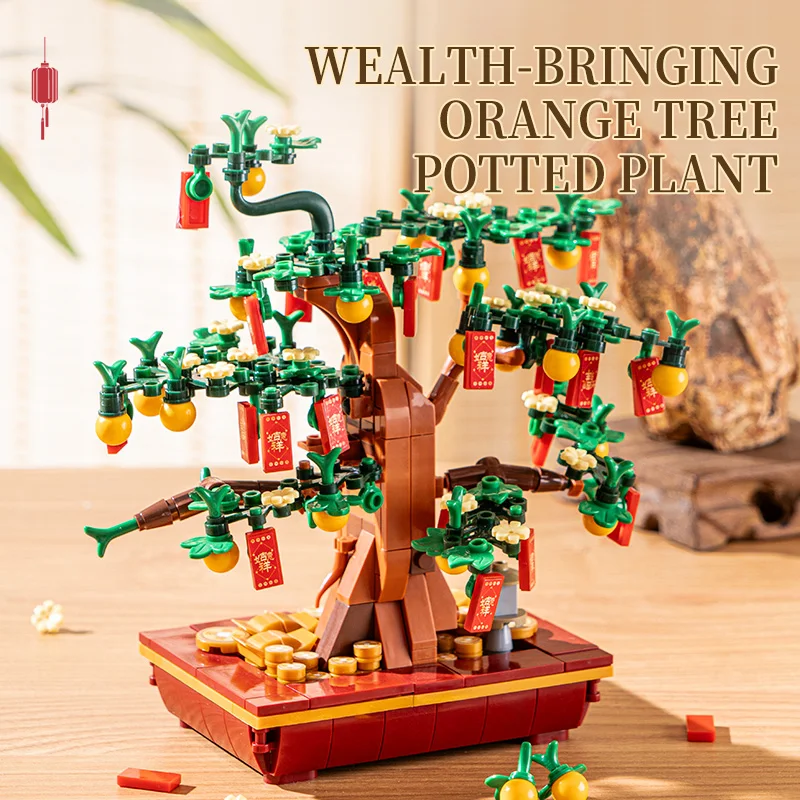 Desktop ornaments, oranges, peaches, spring potted plants, assembly, office room ornaments, building blocks, toys, birthdaygifts