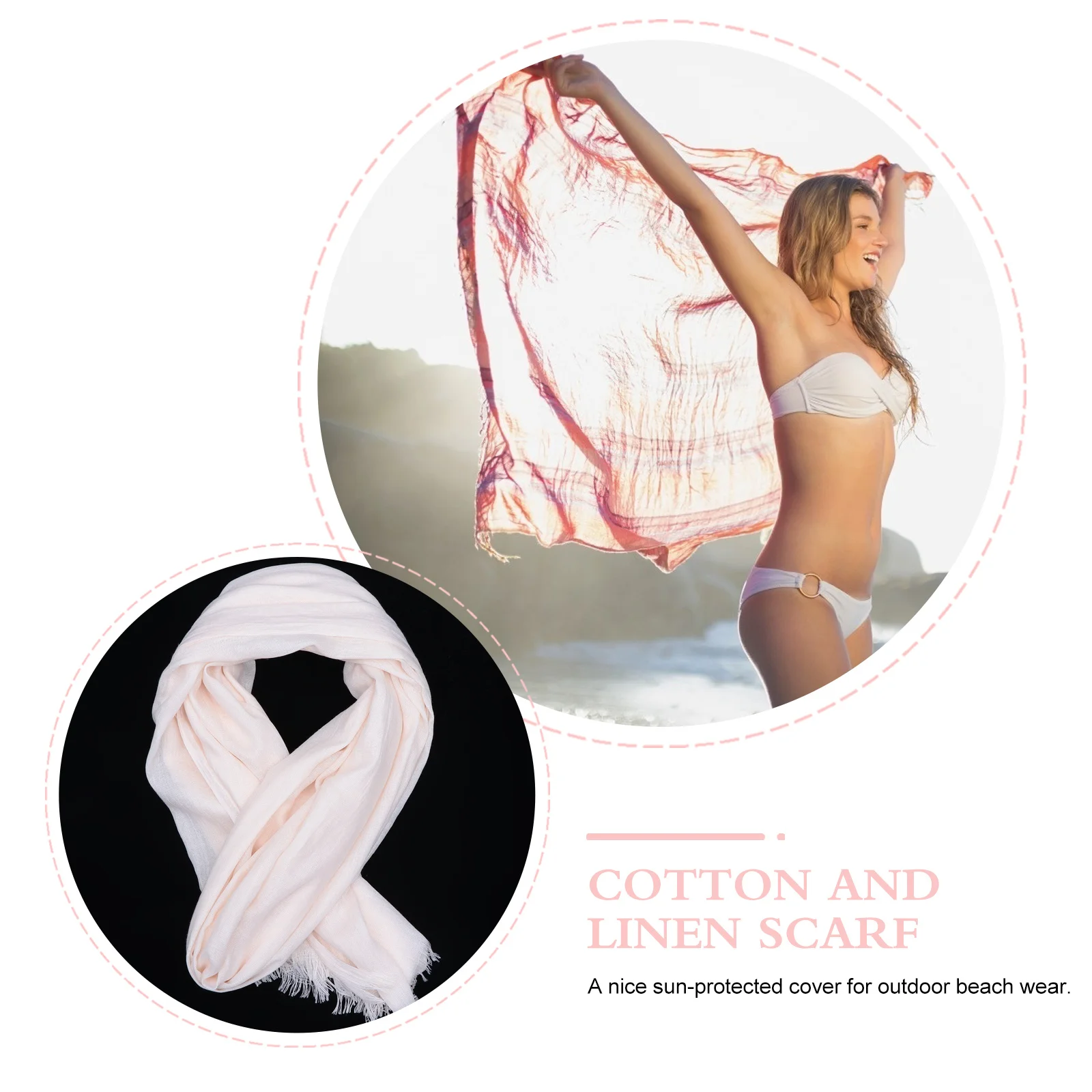 

Cotton Linen Shawl Large Silk Scarf Sun Block Shawl Lady Outdoor Beachwear Breathable Quick Dry Cool Summer Vacation Pool Party