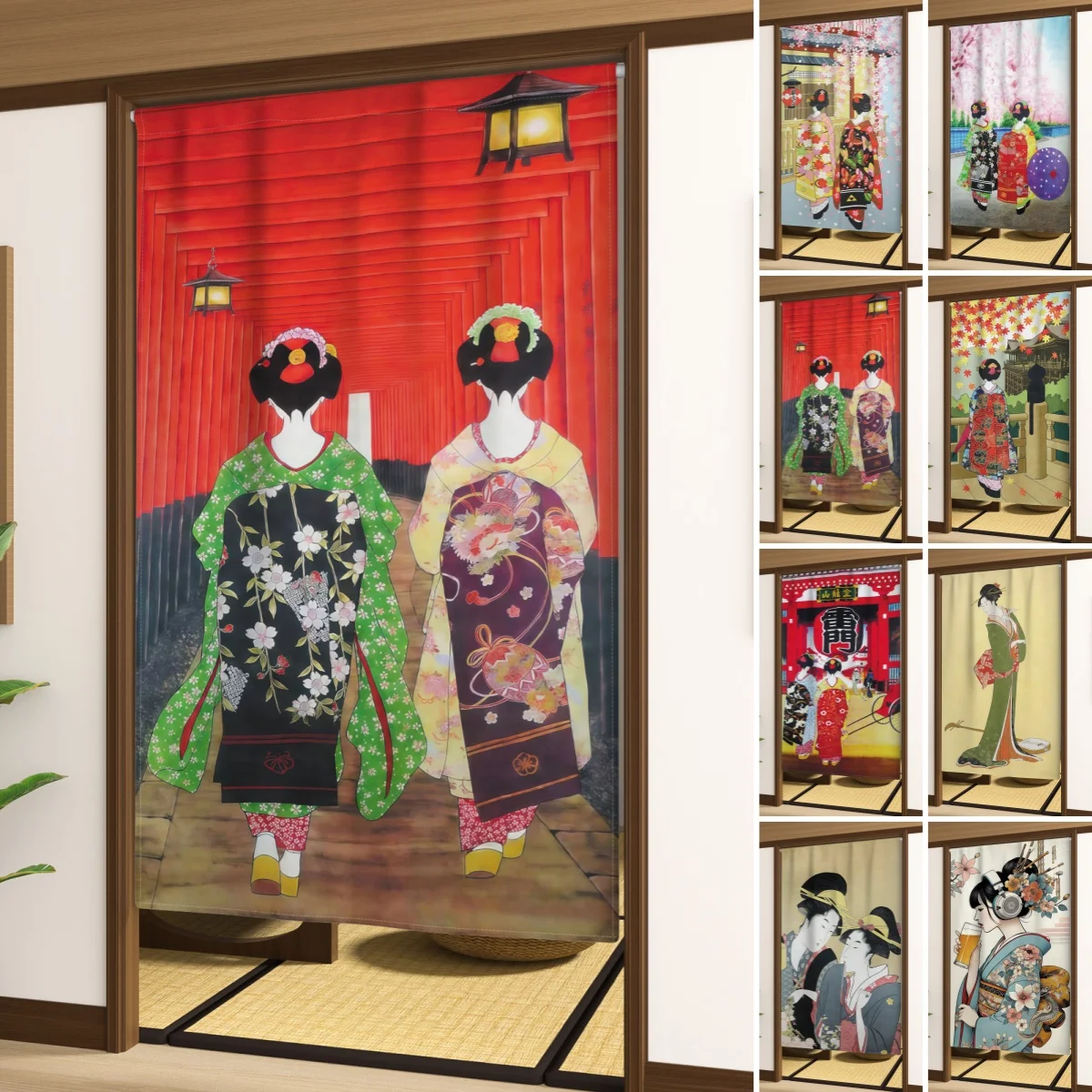 Japanese Geisha Door Curtain Geisha Girls Dining Door Decor Curtain Partition Drape Kitchen Entrance Single Piece Door Curtains
