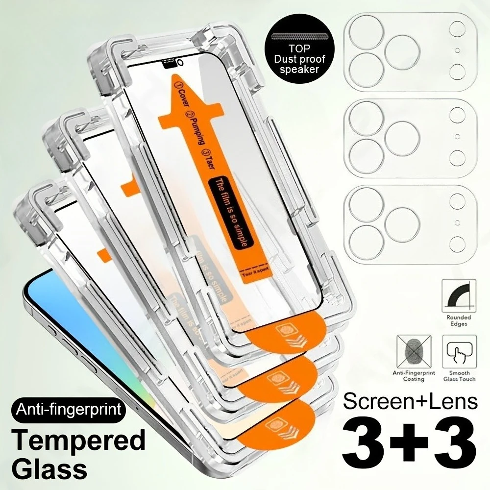 

6-in-1 Ultra HD Tempered Glass for iPhone 17 16 15 14 Pro Max Air 16e Camera Lens Protector for iPhone 13 12 11 Pro 15 14 Plus