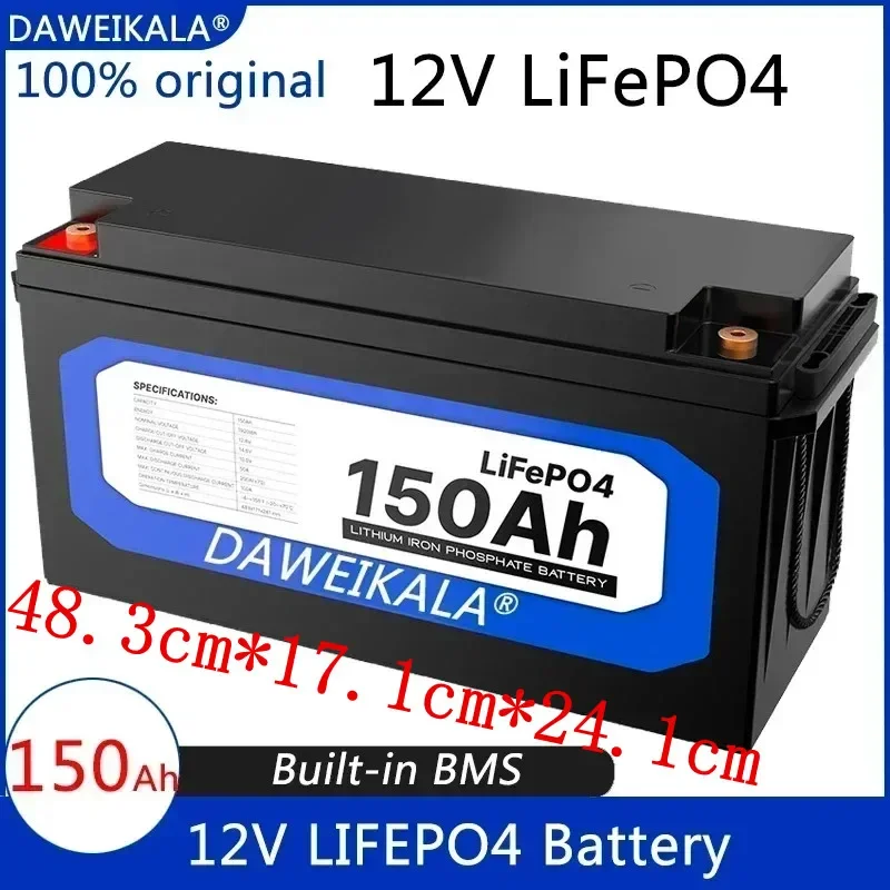 12V 150Ah LiFePO4 Battery Lithium Iron Phosphate Battery Built-in BMS for Solar Power System RV House Trolling Motor