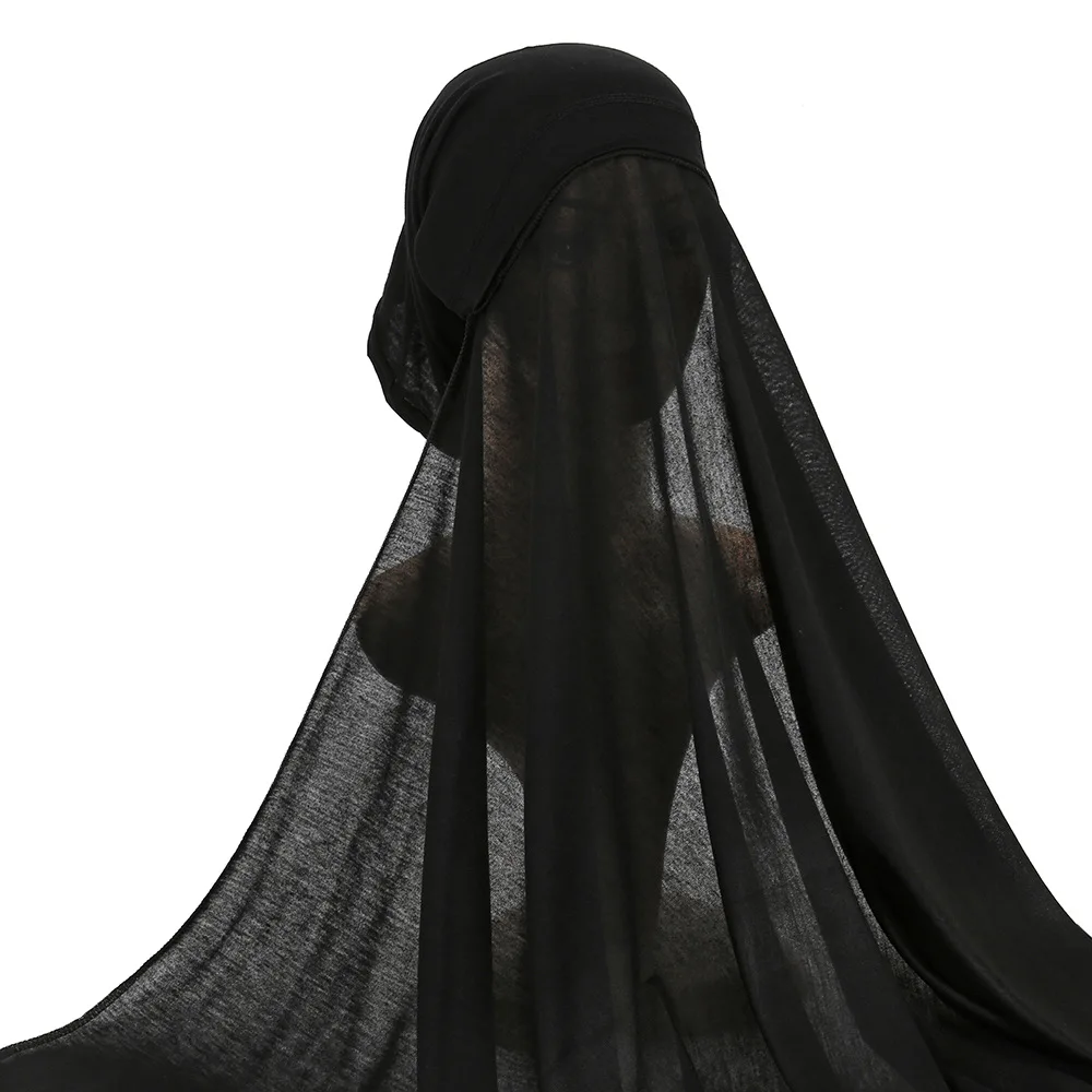 New Hot Sale Jersey Scarf with Cap Set, Solid Polyester Women's Turban Headwrap Long Scarf YW180 Cross Border