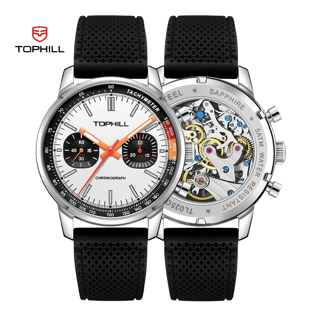 TOPHILL 1963 Chronograph Watches for Men Seagull ST1901 Movement Luminous Panda Mechanical Wristwatches Sapphire 5Bar Waterproof