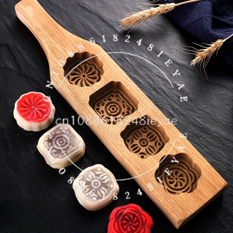 Wooden Ice Skin Mid-Autumn Moon Cake Mold Mung Bean Cake Pasta Pumpkin Cake Pattern Steamed Bread Dessert Baking Mold