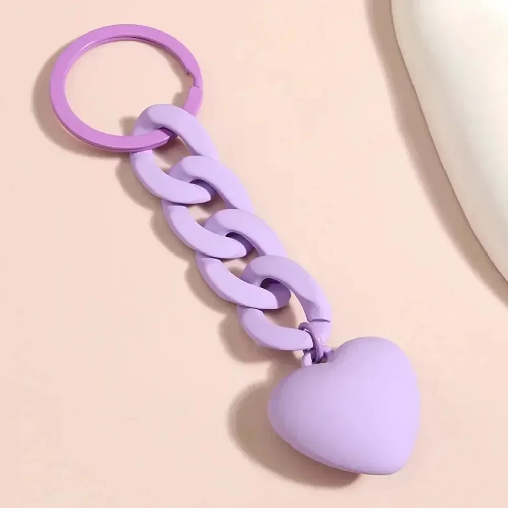 Handmade Heart Keychain Acrylic Plastic Link Chain Key Ring For Women Girls Handbag Pendant Accessorie Car Keys Jewelry Gifts