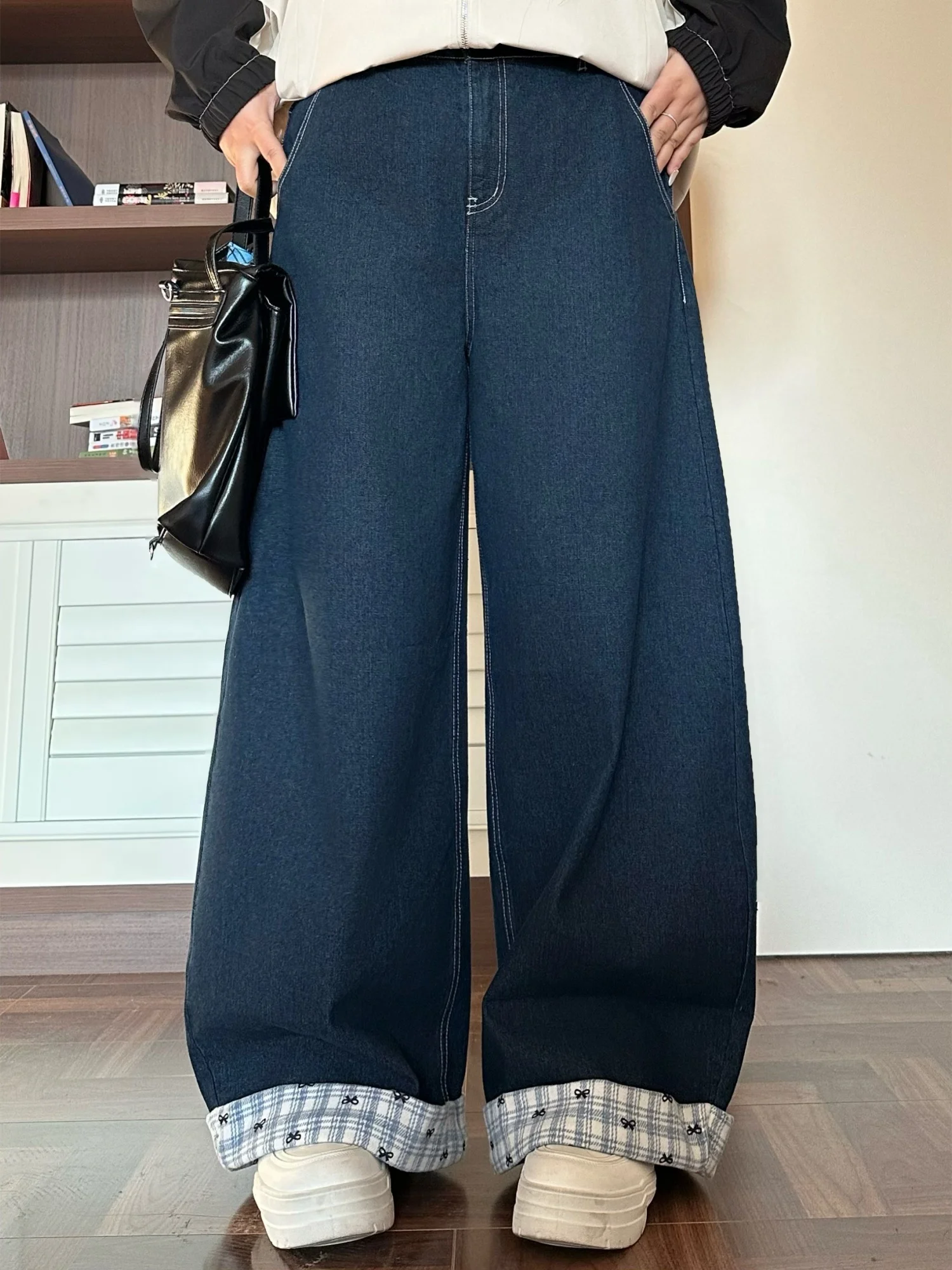 

High Waist Loose Wide Leg Pants Spring New Sle Cover Leg ape Straight Cut Large Size Women's Jeans Commute Simple Sle