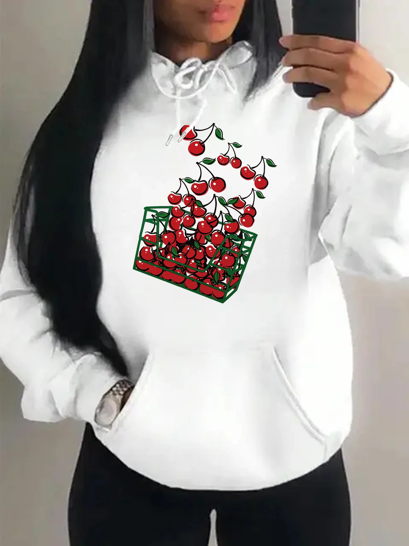 

A Basket Of Cherries Prints Women Clothing Street Hip Hop Hoodie Casual Fashion Hoody Multicolor All-Match Unisex Hoodies