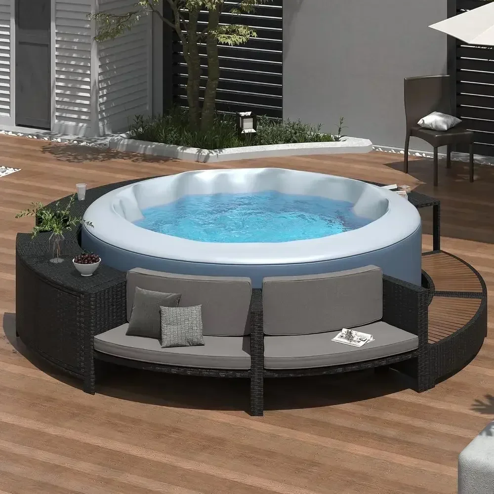Gray Rattan Outdoor Sofa Set with Storage and Cushions for Patio or Poolside
