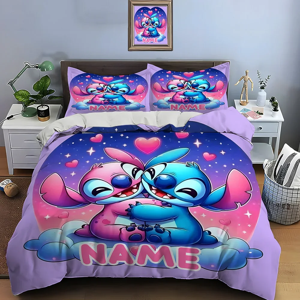 

Disney Stitch Bedding Set 3 Pieces Setting Bed Custom Name Quilt Cover King Size Pillowcase Adult Bed Cover Bedroom Bed Set Gift
