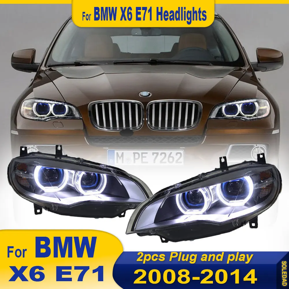 

2PC Head Lamp for BMW X6 Headlight 2007-2013 E71 LED Frontlight Projector Angel Eye DRL Signal Assembly Upgrade Auto Accessories
