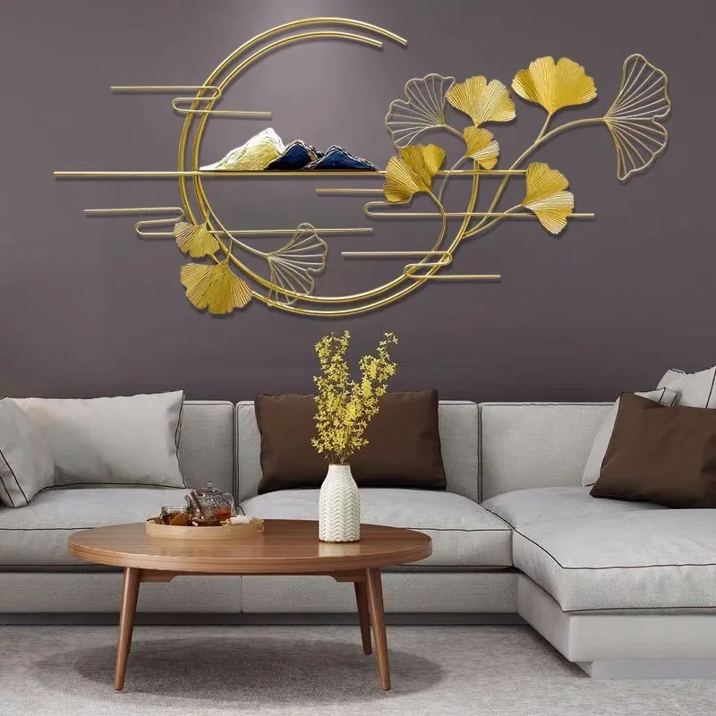 

New Style Ginkgo Biloba Living Room Wall Decoration Modern Luxury Sofa Background Metal Pendant Large Gold Iron Hanging Gift