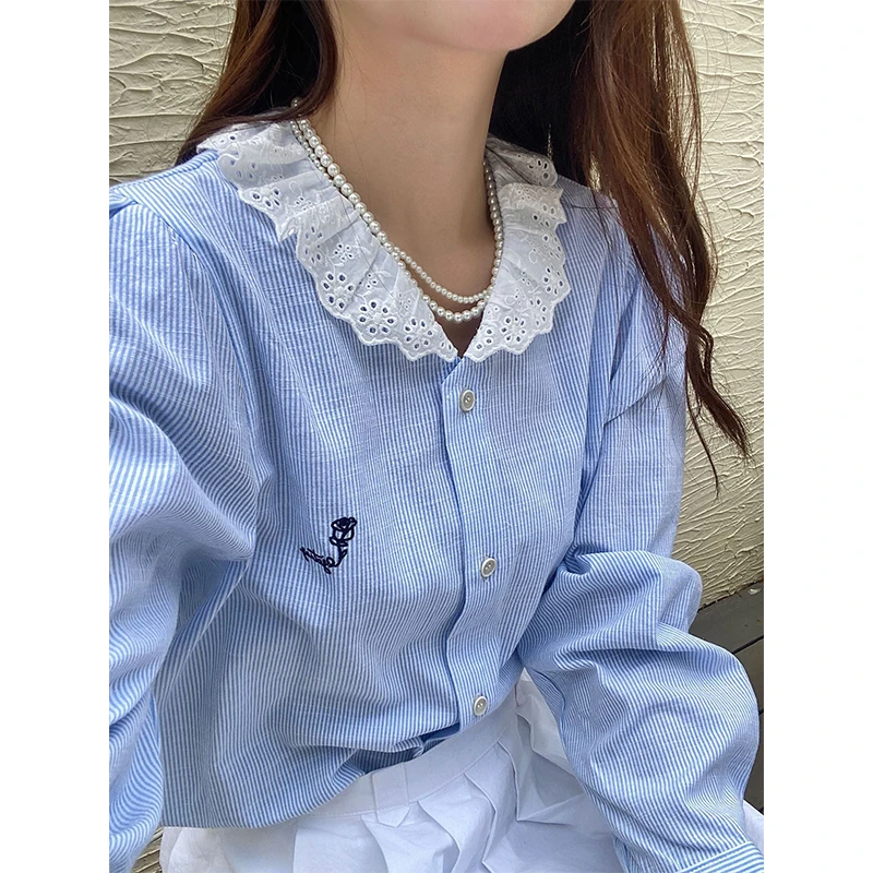 

Fre Pure Anti-Aging 24 Autumn Lace Trimmed Turn-down Stripe Women's irt Pleated f-length Skirt