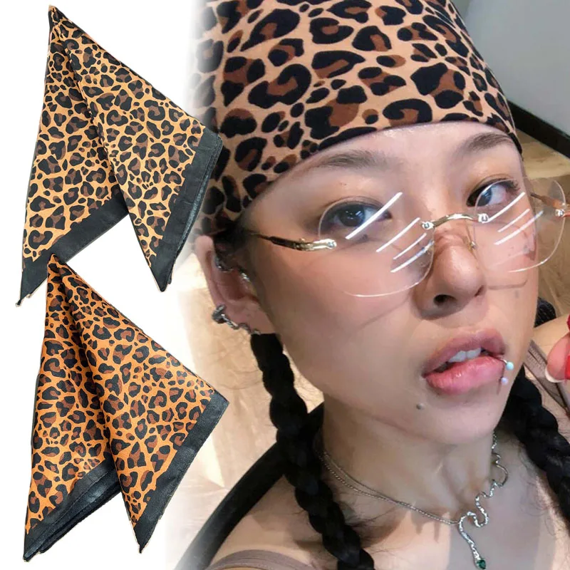 

Y2k Leopard Print Headscarfs Spicy Girl Style Women Square Headband 54cm HipHop Street Dance Retro Motorcycle Riding Face Scarfs