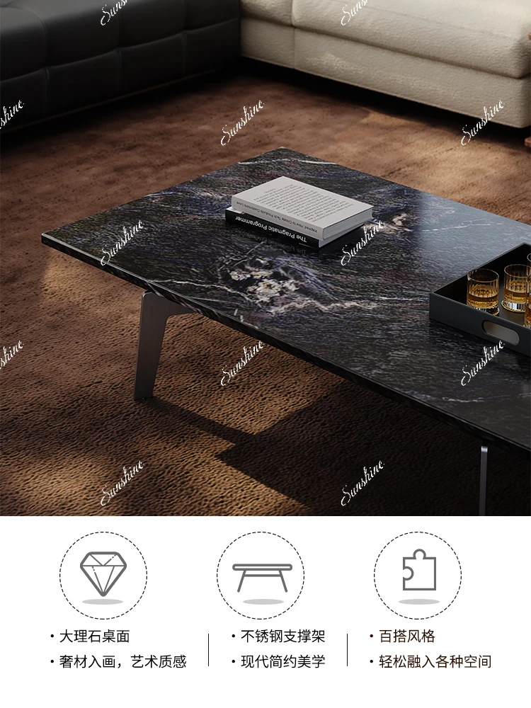 Italian minimalist living room small apartment marble square stainless steel tea table
