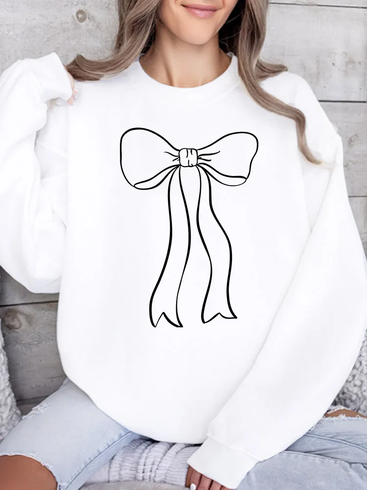 

Женская толстовка с круглым вырезом и черным бантом, повседневный пуловер с длинными рукавами, свободный крой, для ежедневной носки
