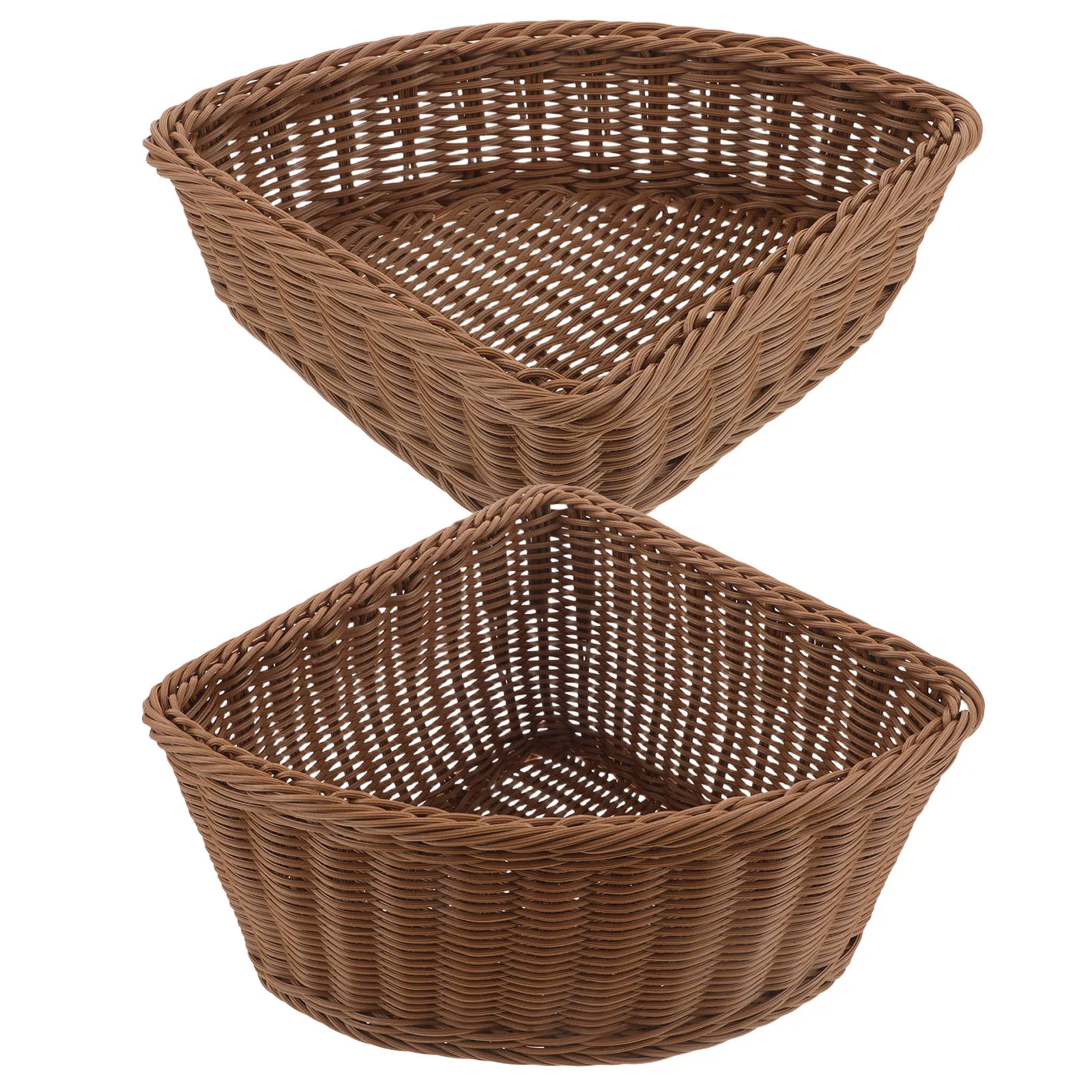

2Pcs Imitation Rattan Woven Triangle Corner Storage Basket Semicircle Design Closet Laundry Room Organizer Tray