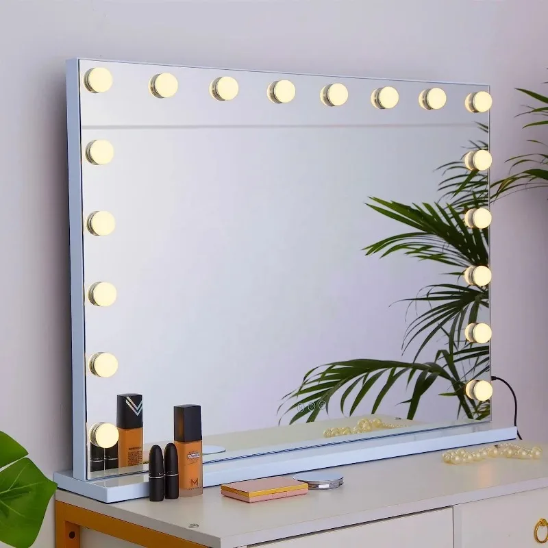 Customized Rectangle Vanity Mirror with Lights Large Lighted Makeup Mirror with 18 LED Bulbs Hollywood Vanity Makeup Mirror