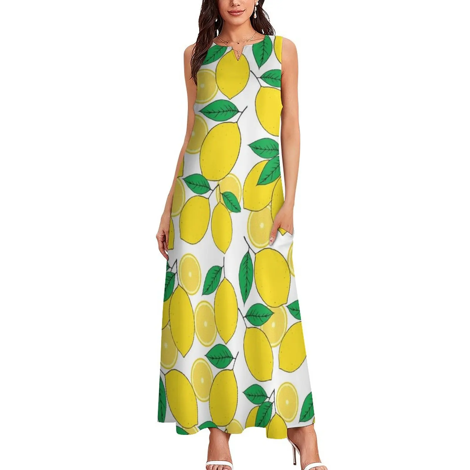 Lemon Print Long Dress summer dresses women 2024 Dresses gala