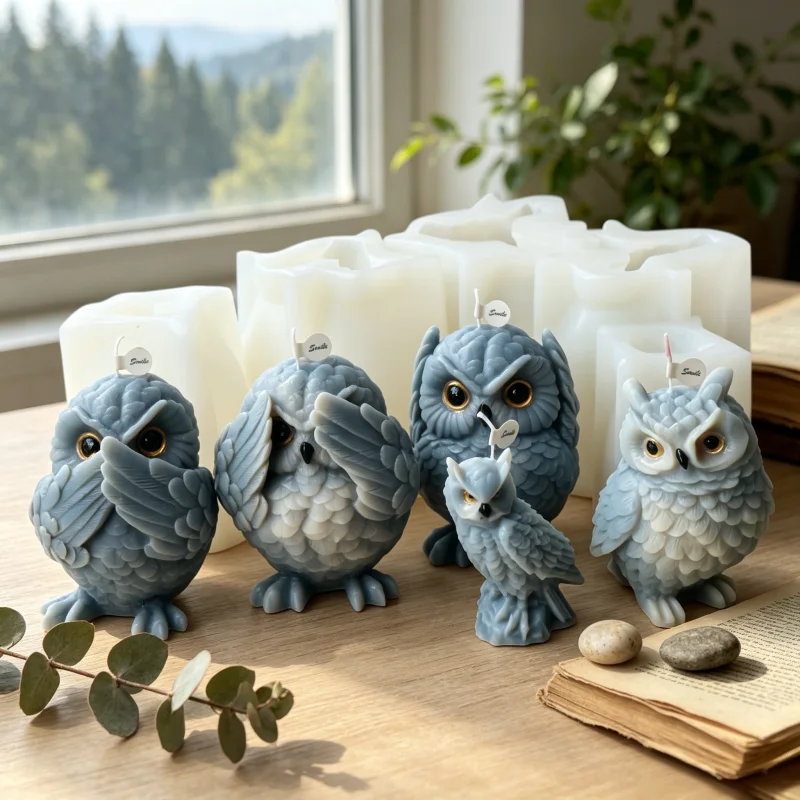 Molde de silicona reutilizable Wise Owl para velas, jabones, yeso y adornos de decoración del hogar, estilo No Vea, No Oiga, No Hable.