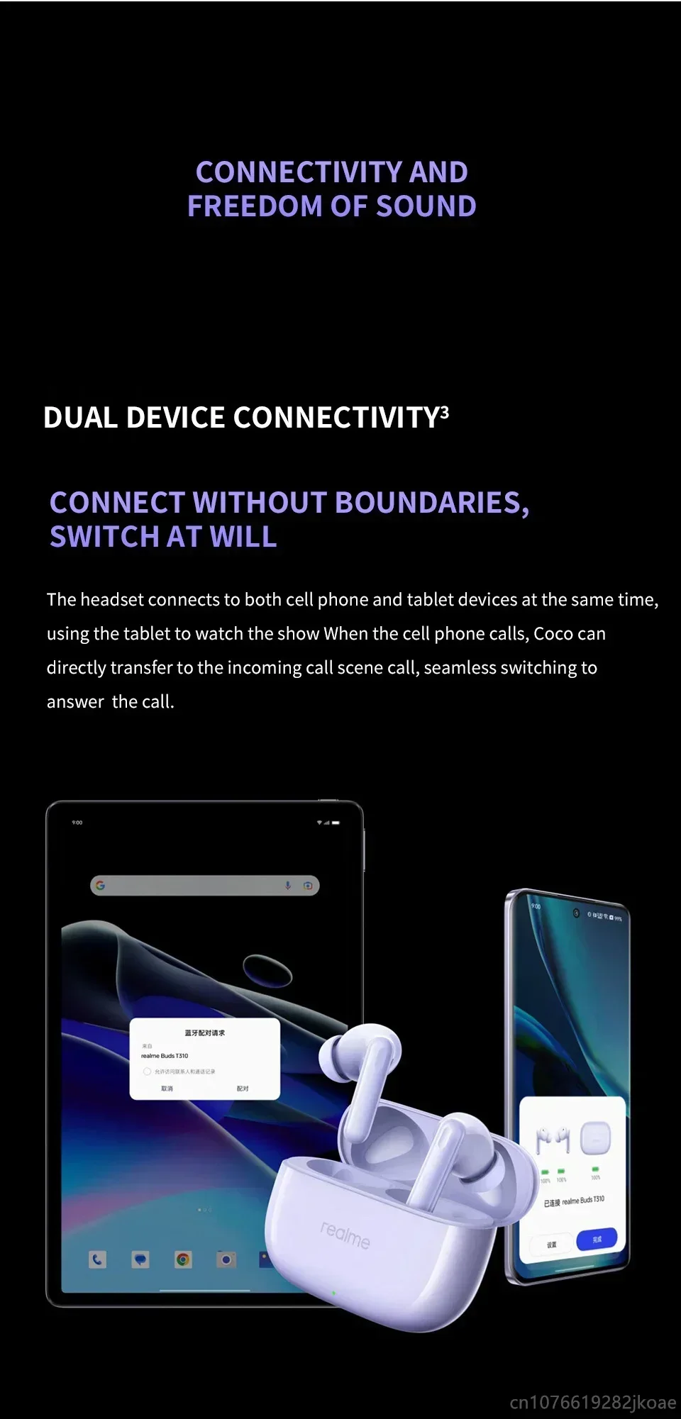 realme Buds T310-Kopfhörer, 46 dB, aktive Geräuschunterdrückung, kabellose HiFi-Kopfhörer, Bluetooth 5.4, Spiel-Musik-Headset, lange Standby-Zeit – Detail 15