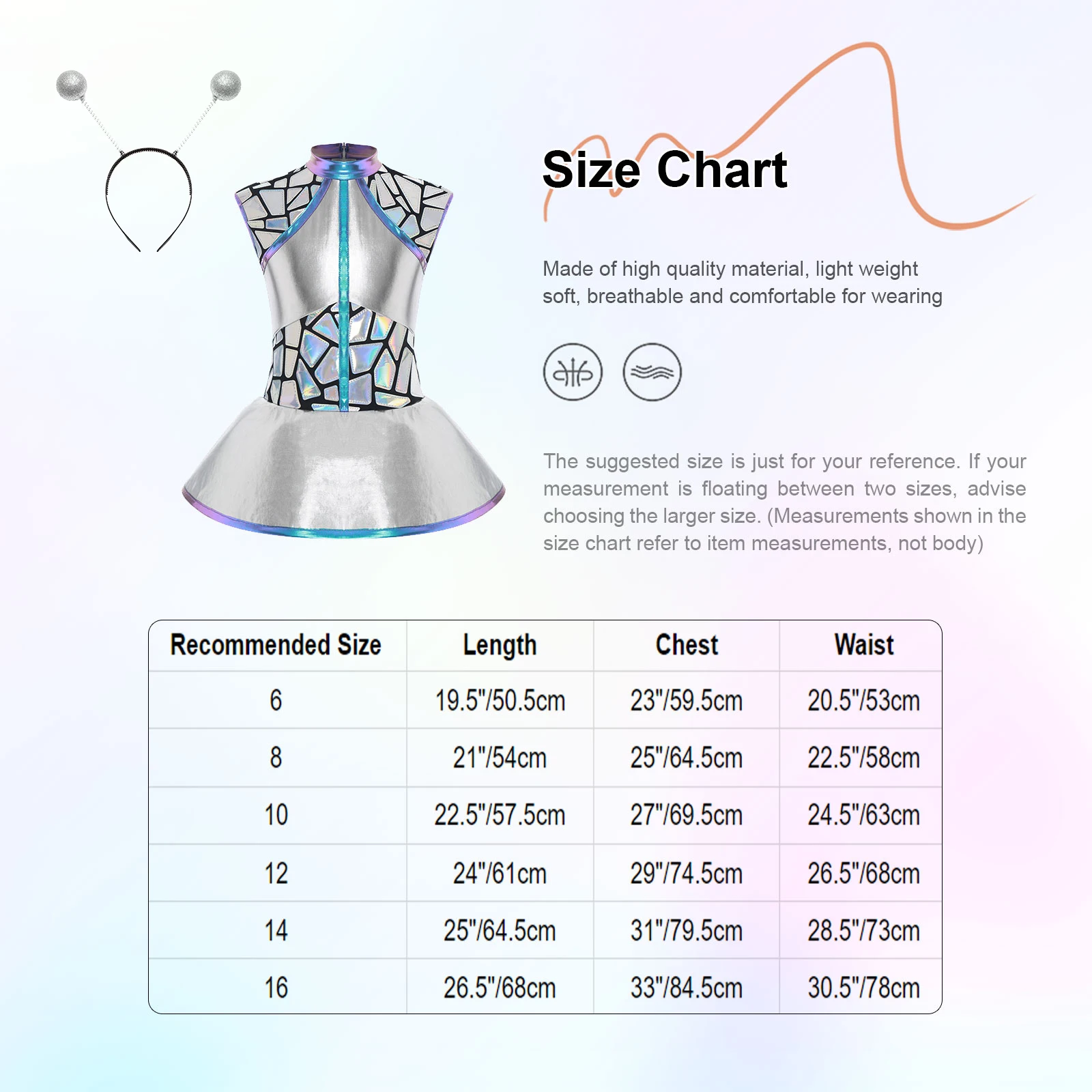 Shiny Girls Alien Outerspace Halloween Cosplay Costume Sleeveless Tutu Dance Dress with Alien Hair Hoop for Future World Party