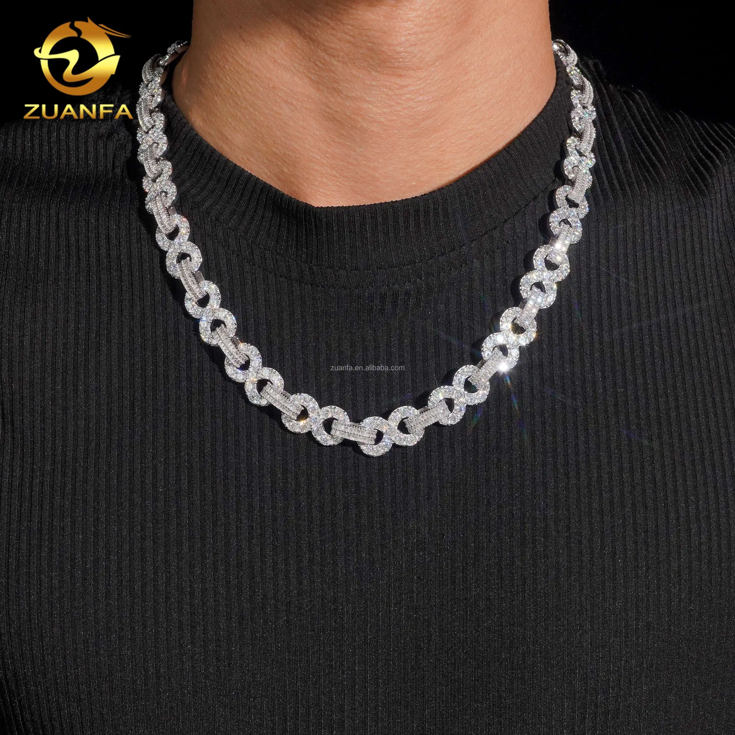Pass 13mm Diamond Tester GRA Certificate 925 Solid Silver 8 Shape Iced Out VVS1Baguette Moissanite Infinity Cuban Link Chain..