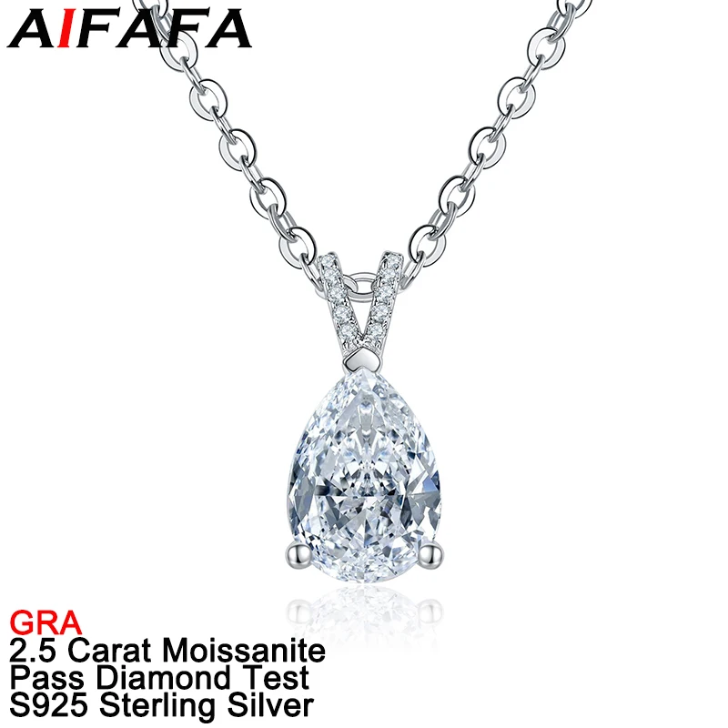 

AIFAFA 2.5 Carat All Real Moissanite Pendant Necklace Water Drop Pear Gem 100% S925 Pure Silver Jewelry Pass Diamond Test GRA