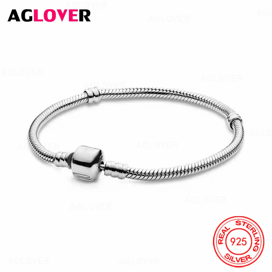 

AGLOVER 925 Sterling Silver Square Flat Buckle Bracelet Exquisite and Elegant Women's Engagement Jewelry