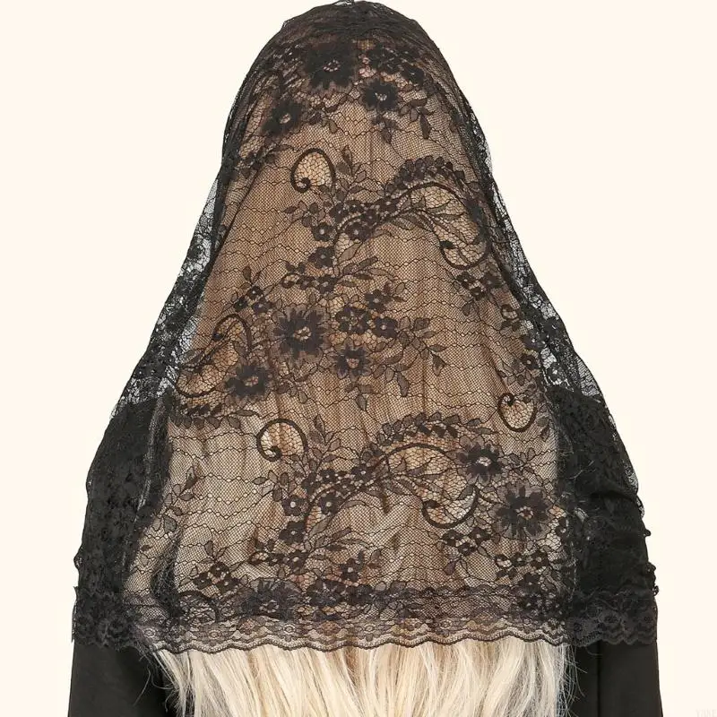 

Y3NE Woman Mantilla Lace Shawl Wedding Church Tulle Scarf Soft Sheer Wrap Wedding Mantilla Shawl Lace Shrug