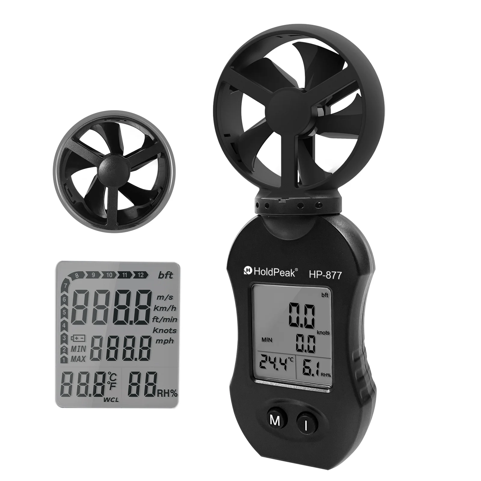 

HP-877 Digital LCD Air Wind Speed Anemometer Humidity Temperature Gauge Meter 0.3-30m/s measuring wind speed / wind temperature