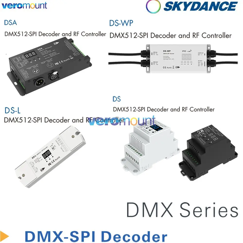 Skydance DMX512 to SPI Decoder DMX Converter DSA DS-L DS DS-WP DSA(5 Pin) DMX512 Digital Signal to SPI Support 6803/2811/2812 IC