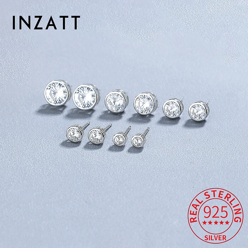 INZATT Real 925 Sterling Silver 3/4/5/6/7mm Zircon CZ Stud Earrings for Women Classic Fine Jewelry Minimalist Accessories