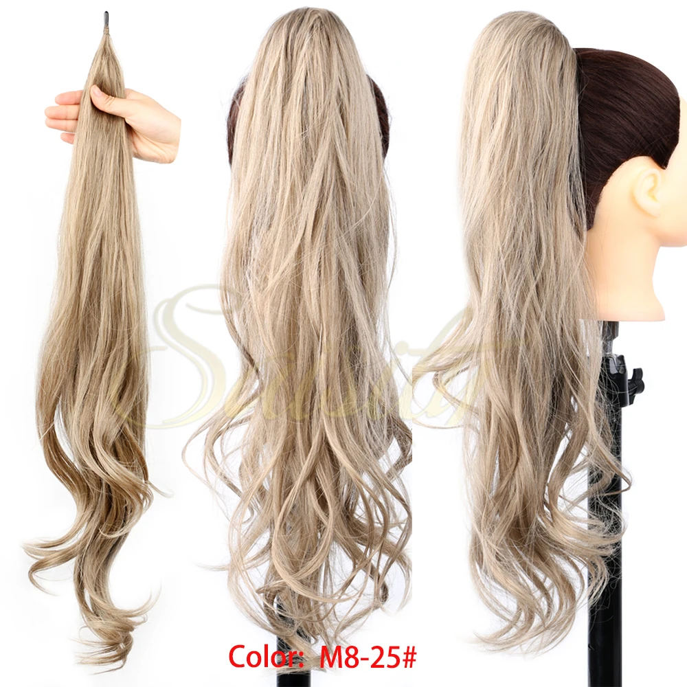 Saisity 32 polegada sintético envoltório flexível em torno de rabo de cavalo comprimento extensões de rabo de cavalo loira hairpieces para uso diário feminino