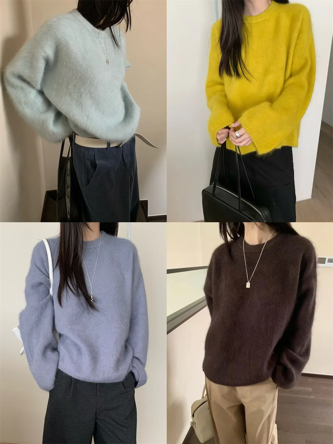 

Ele Rabbit Velvet Lazy Knitted Sweater Multi-Color Closure Eye-Closed Comfortable Soft Long Sve round Ne Warm Thi ...