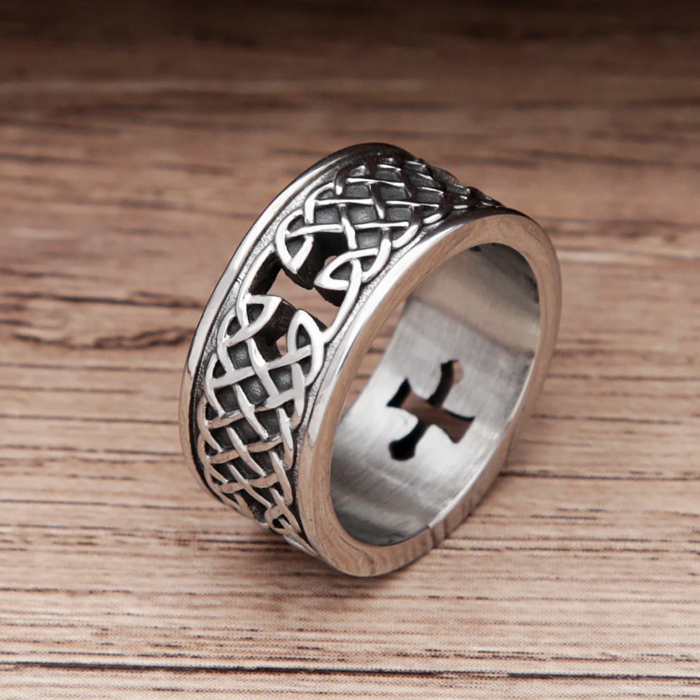 Unique Nordic Vikings Amulet Ring Men\'s Fashion Vintage Stainless Steel Celtic Knot Biker Ring Amulet Jewelry Gift Wholesale