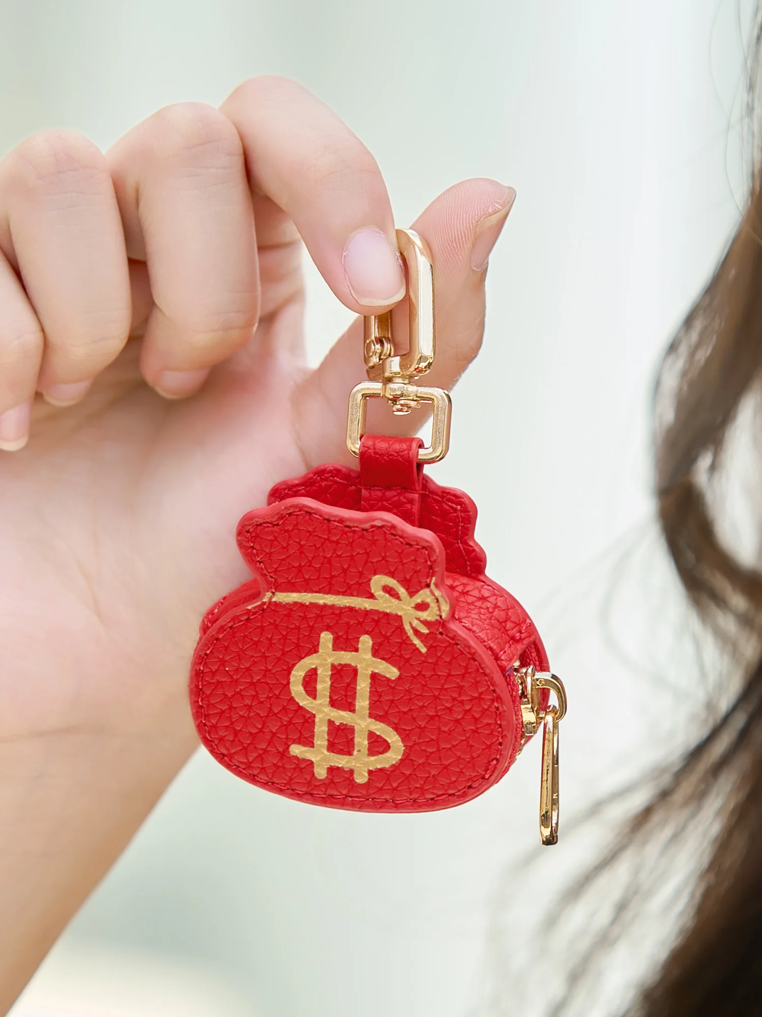 Creative Red Money Bag Pattern Coin Purse PU Leather Cute Panda Keychain Pendant Mini Storage Bag Small and Exquisite Girl's Gif