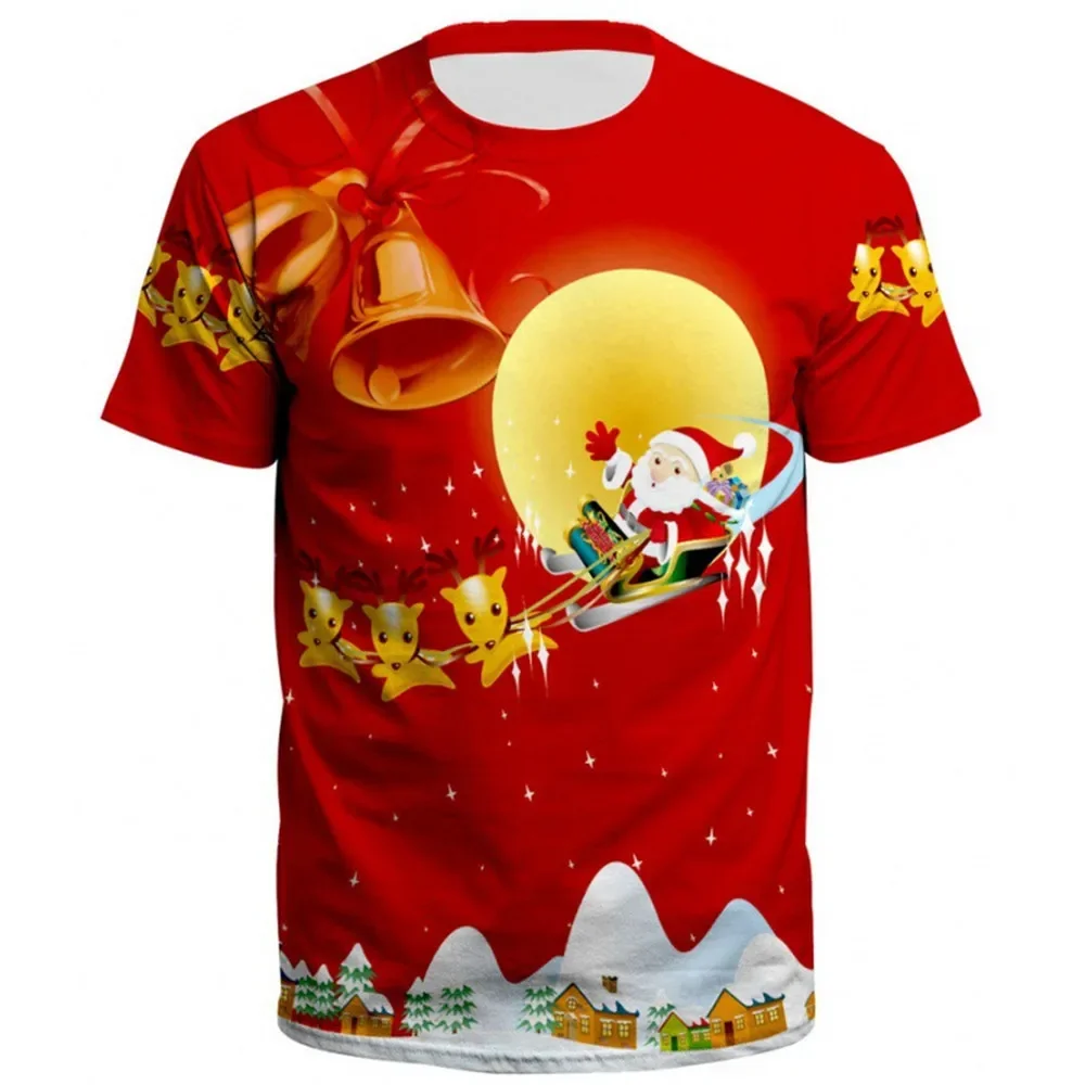 Christmas T-Shirts Santa Claus 3D Print Men Women Fashion Oversized Short Sleeve O-Neck Kids Tees Tops Party Cosplay Clothing