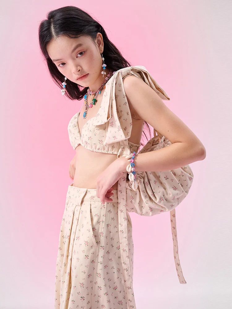 Moss Fifi Women's Loose Comfortable Cotton Casual Pants Long Floral Print Wide Leg Pants High Waist Zipper Fly Sweet Sle