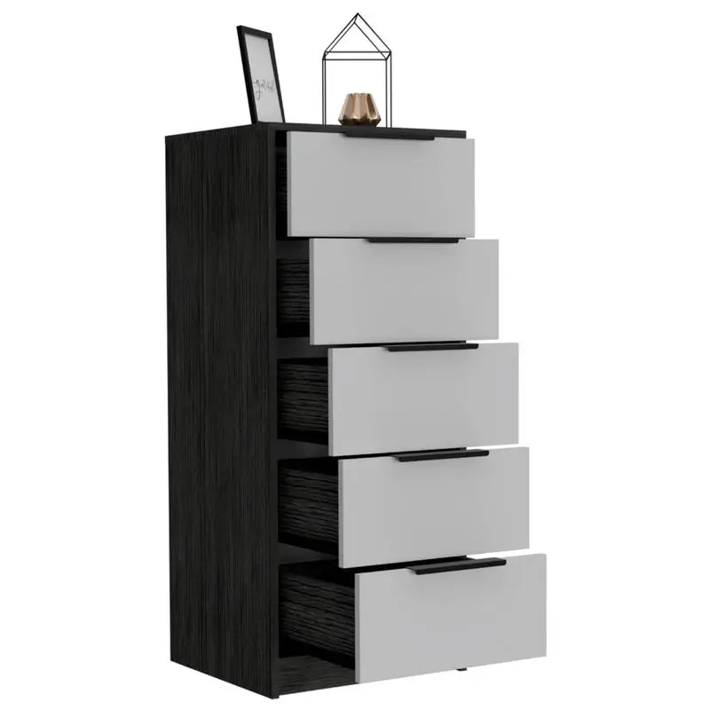 خزانة عمودية مقاس 42 بوصة، 5 أدراج، لمسة نهائية من خشب البلوط الأبيض والسموكي