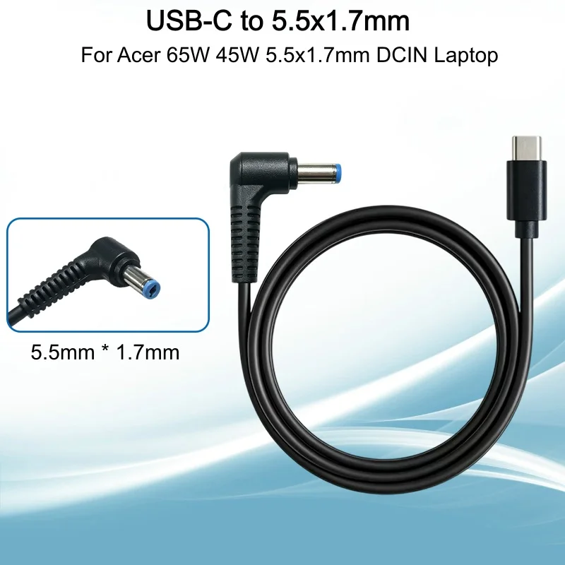 1.5m PD 65W USB-C To 3.0*1.1mm/4.0*1.35mm/4.5*3.0mm/5.5*2.5mm/5.5*1.7mm DC Charging Cable Cord Support 18.5V-20V Power Delivery