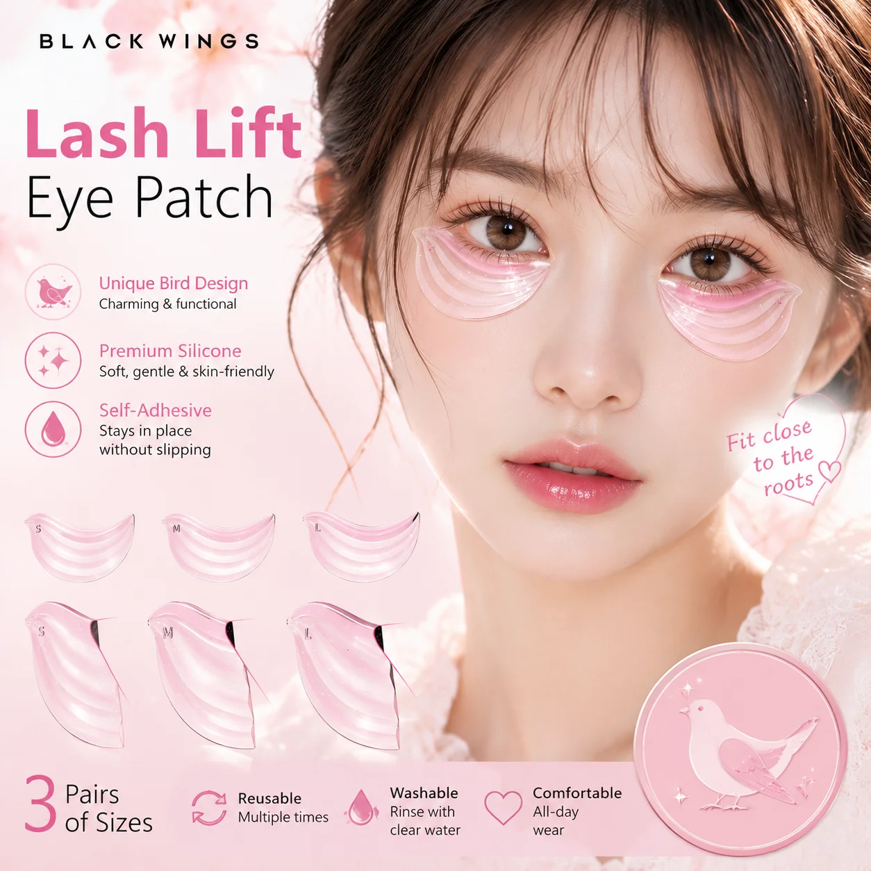 BLACKWINGS Size 3 Bird Style Lower Eye Patch Reusable Silicone Eyelash Perm Lift Pad Permanent Curling Makeup Beauty Tool