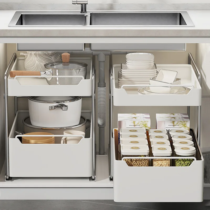 

Выдвижная 2-уровневая полка-органайзер под раковину для специй и бутылок, для кухонного шкафа/столешницы