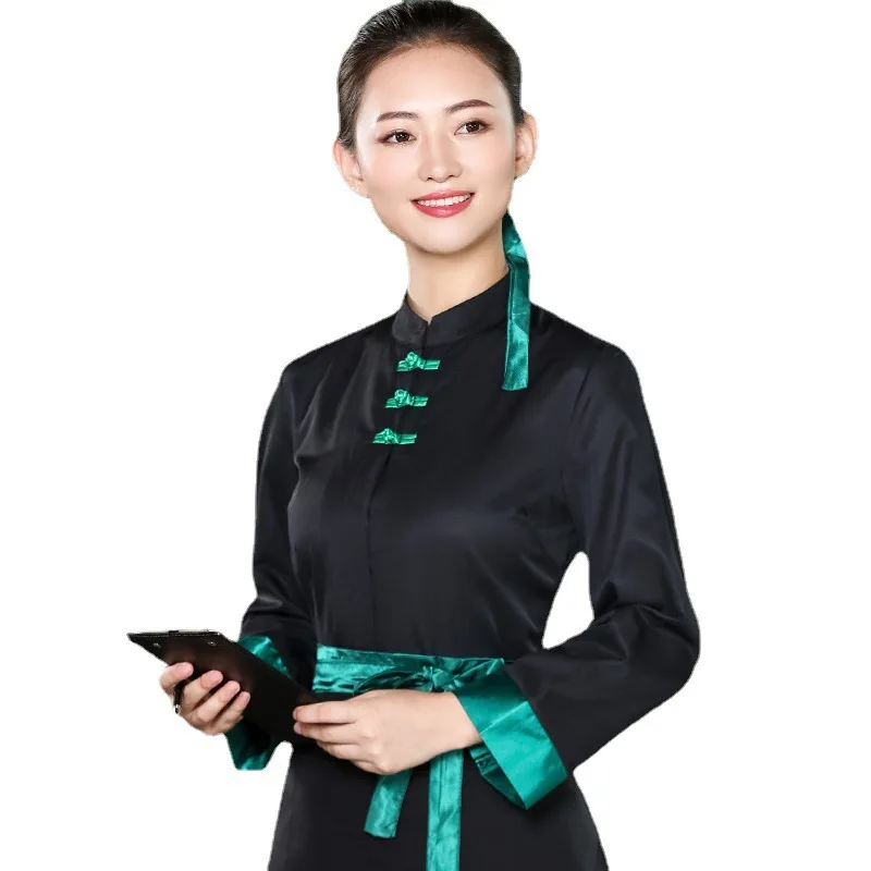 ホテル作業服秋冬女性鍋レストランバーベキューレストラン茶室中国風ウェイター長袖ユニセックス