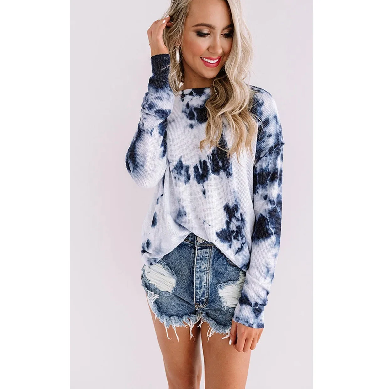 2025 Autunno Inverno Nuova maglietta a maniche lunghe con stampa sfumata 20818 Tie-Dye