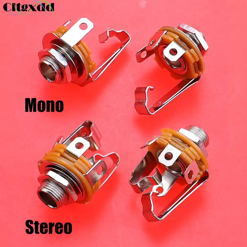 

1pcs 6.35mm Audio Jack Mono Stereo 4 6 Pin Pole Female Jack With Switch Nut and Washer Nickel Finish 6.35mm Connector Solder