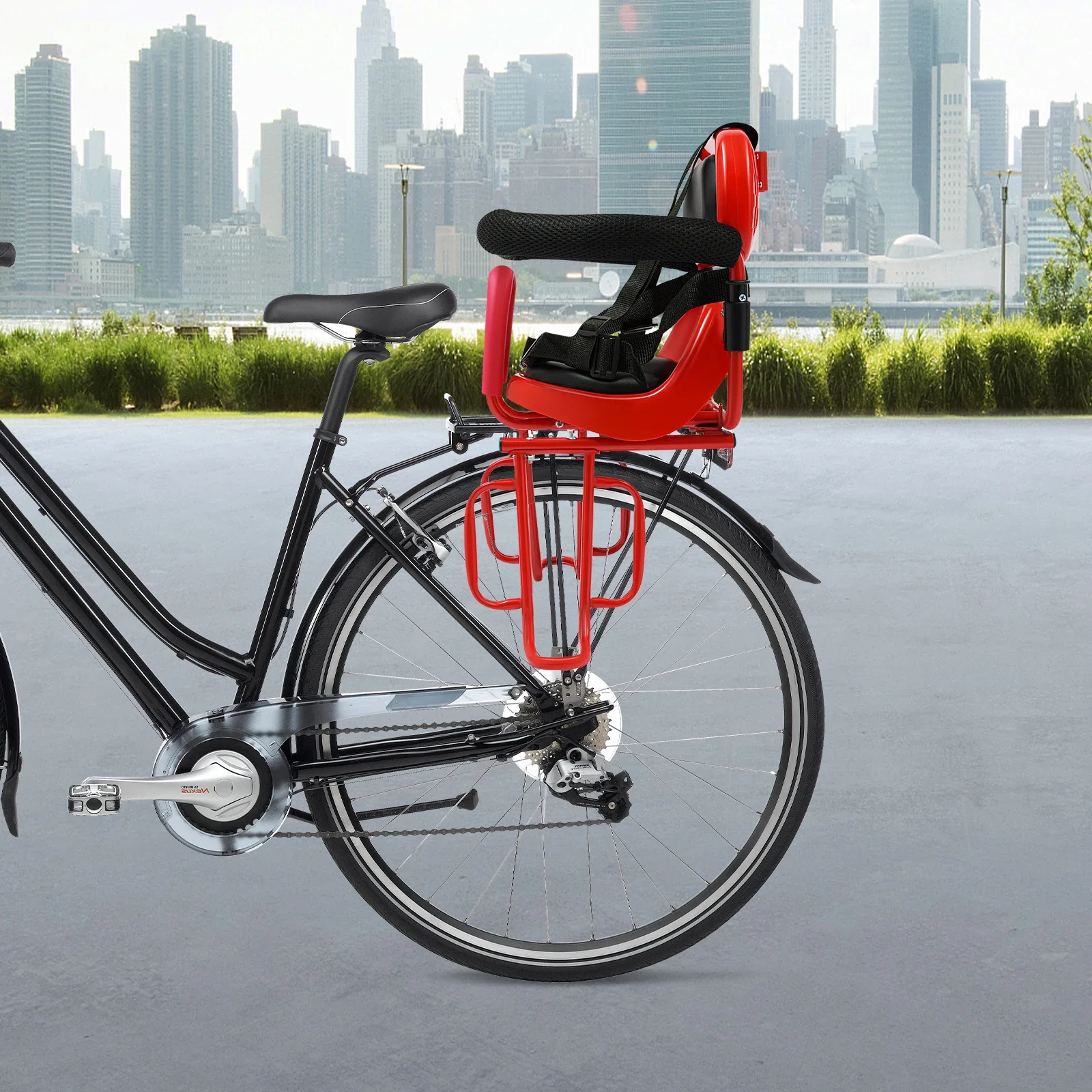 Kids Bike Seat Adjustable Rear Child Bicycle Seat with Non-Slip Armrests and Seat Cushion, for Children 6 Months to 6 Years Red